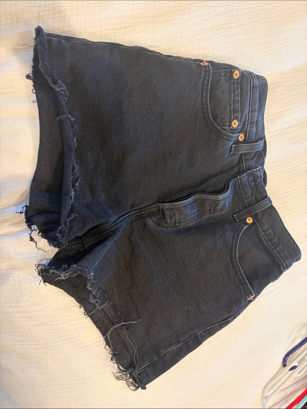 Levi's Black High-Waist Frayed Denim Shorts